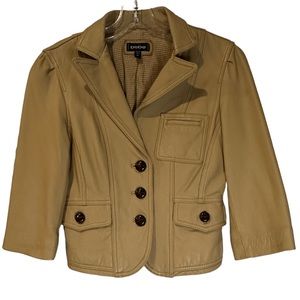 Bebe Leather Cropped Riding Jacket Tan Size XS